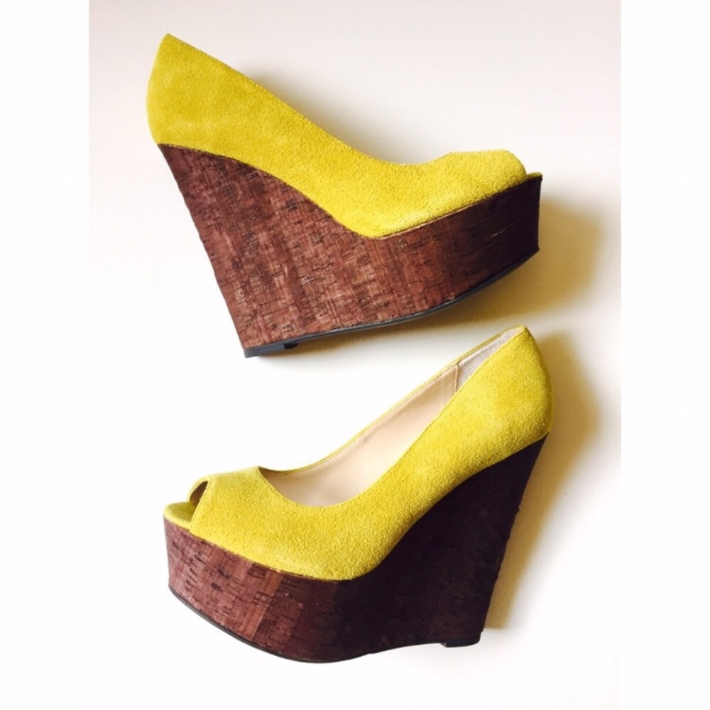 Yellow Suede Cortney Cork Wedges
